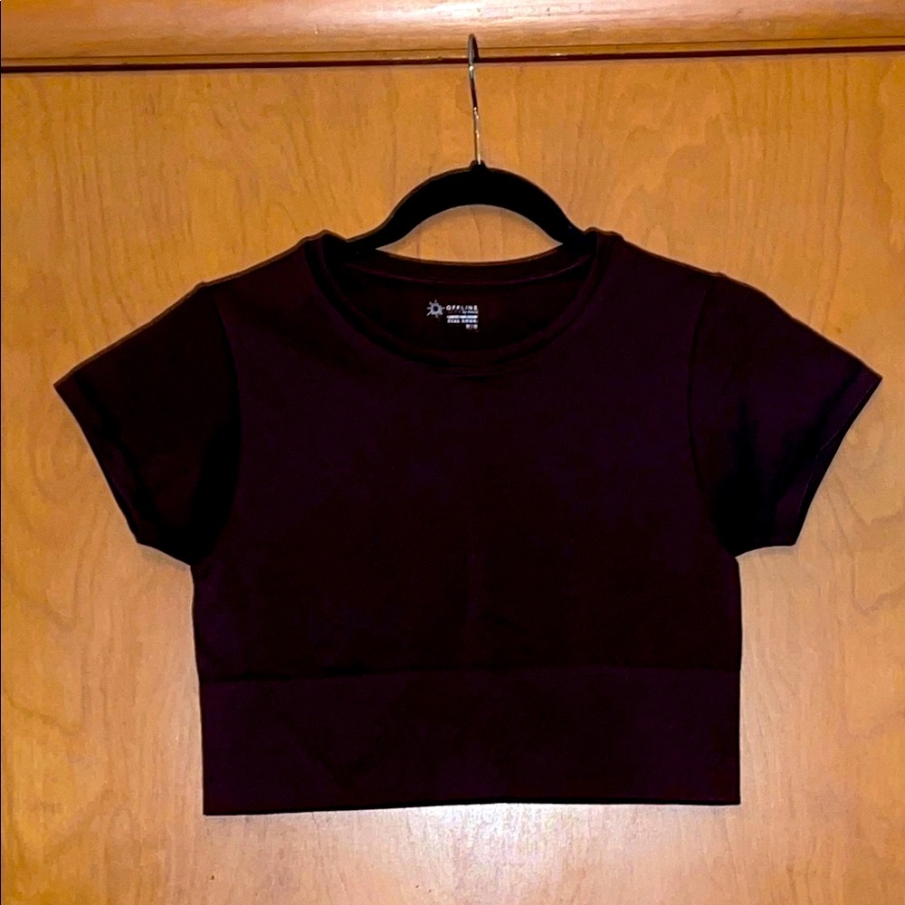 Offline by Aerie Brown Short Sleeve Cropped Tee